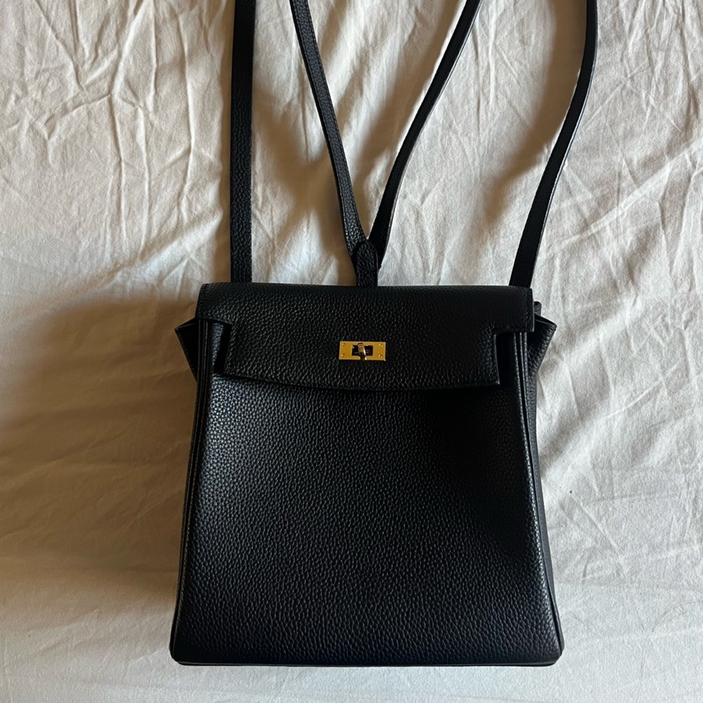 Vintage black leather backpack purse